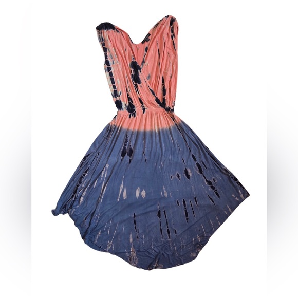 Boston Proper Dresses & Skirts - Boston Proper Coral Pink and Gray Blue Tie-Dye V Neck Dress